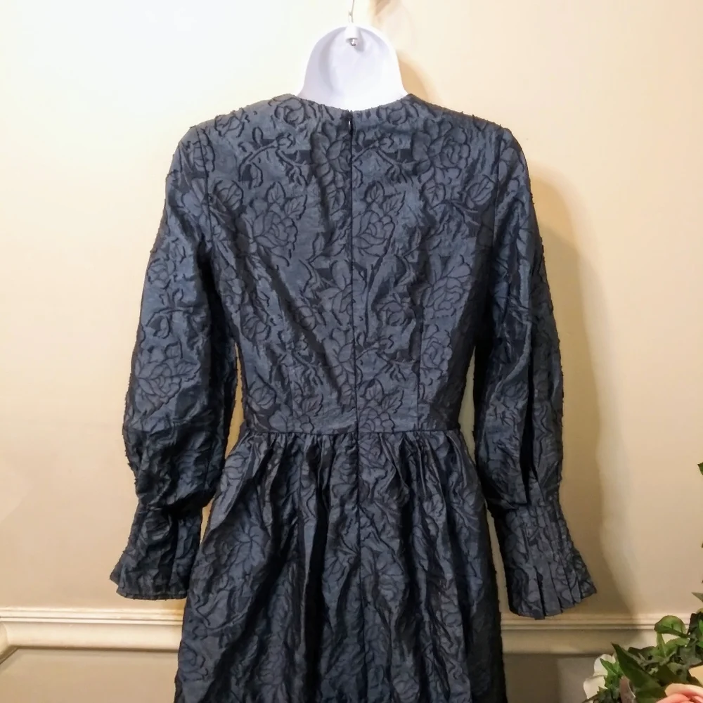 Muse Couture Navy Gothic Style, Rose Patterned Organza Brocade & Velvet Dress - Picture 8 of 13